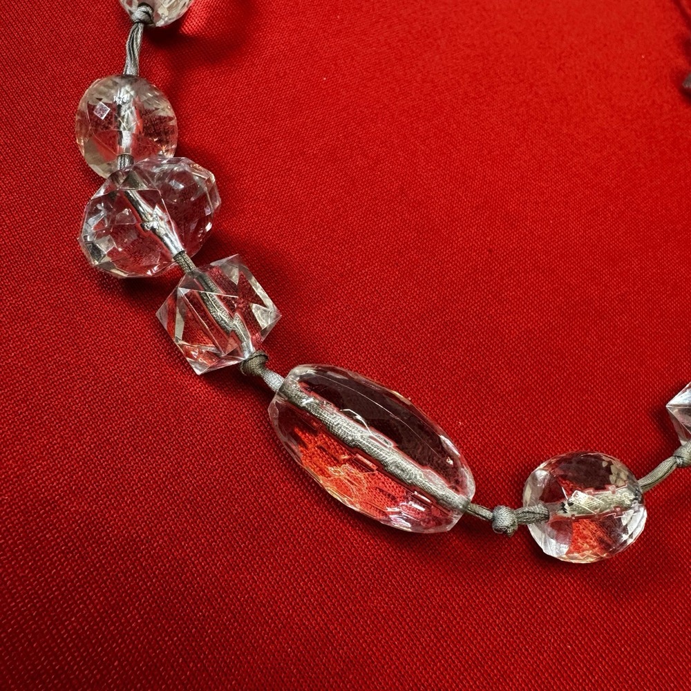 J.‎ Crew Gray Ribbon Tie Necklace With Clear Acrylic Beads